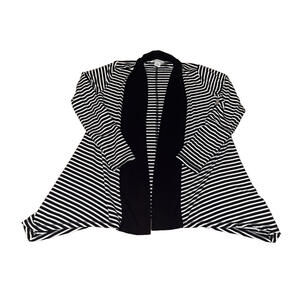 Liz Claiborne Weekend Black and White Striped Open Front Cardigan Sweater
